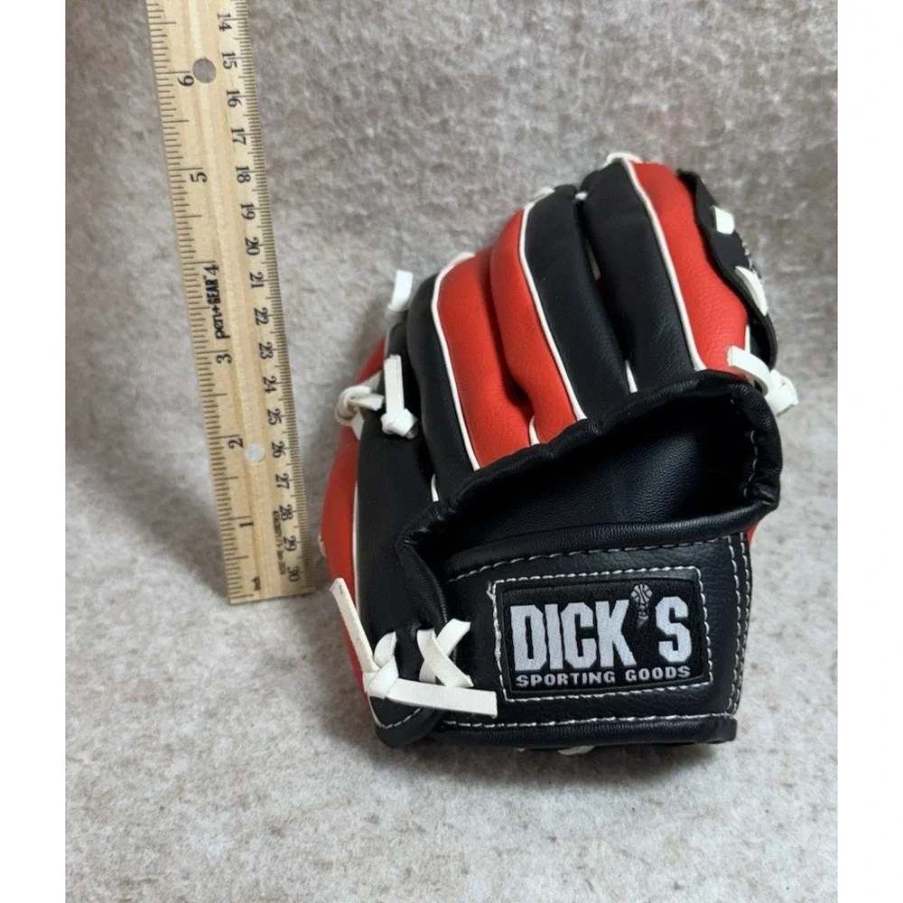 Dicks red‎ black little boy baseball leather glove sports gear 8 In
